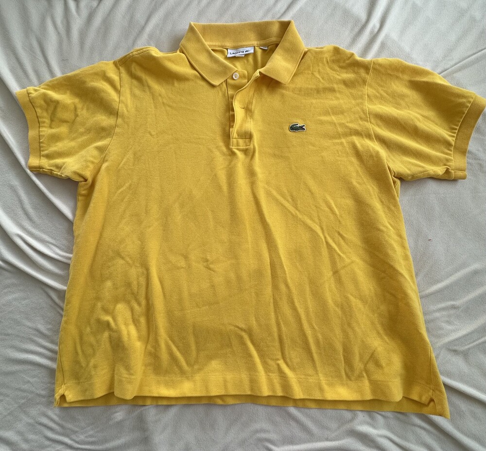 Vintage Mens Lacoste Classic Fit XL Yellow Cotton Polo Shirt Embroidered Logo